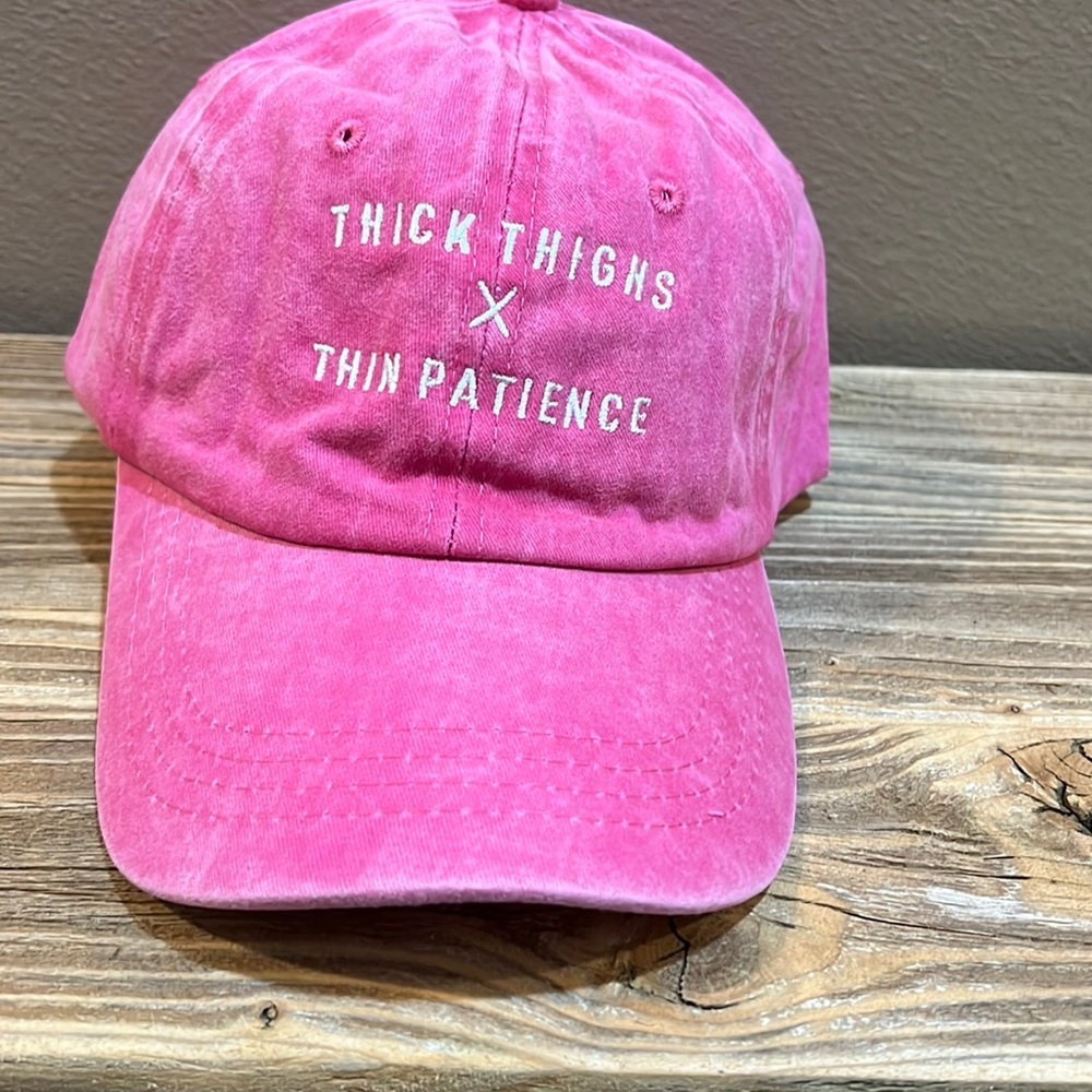 NEW Pink Woman’s Embroidered Distressed Thick Thighs Adjustable Baseball…